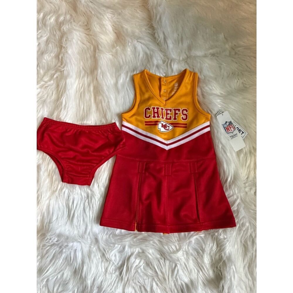 NFL Team Apparel Kansas City Chiefs Girls Cheerleader Dress With Bloomers Sz 3T
